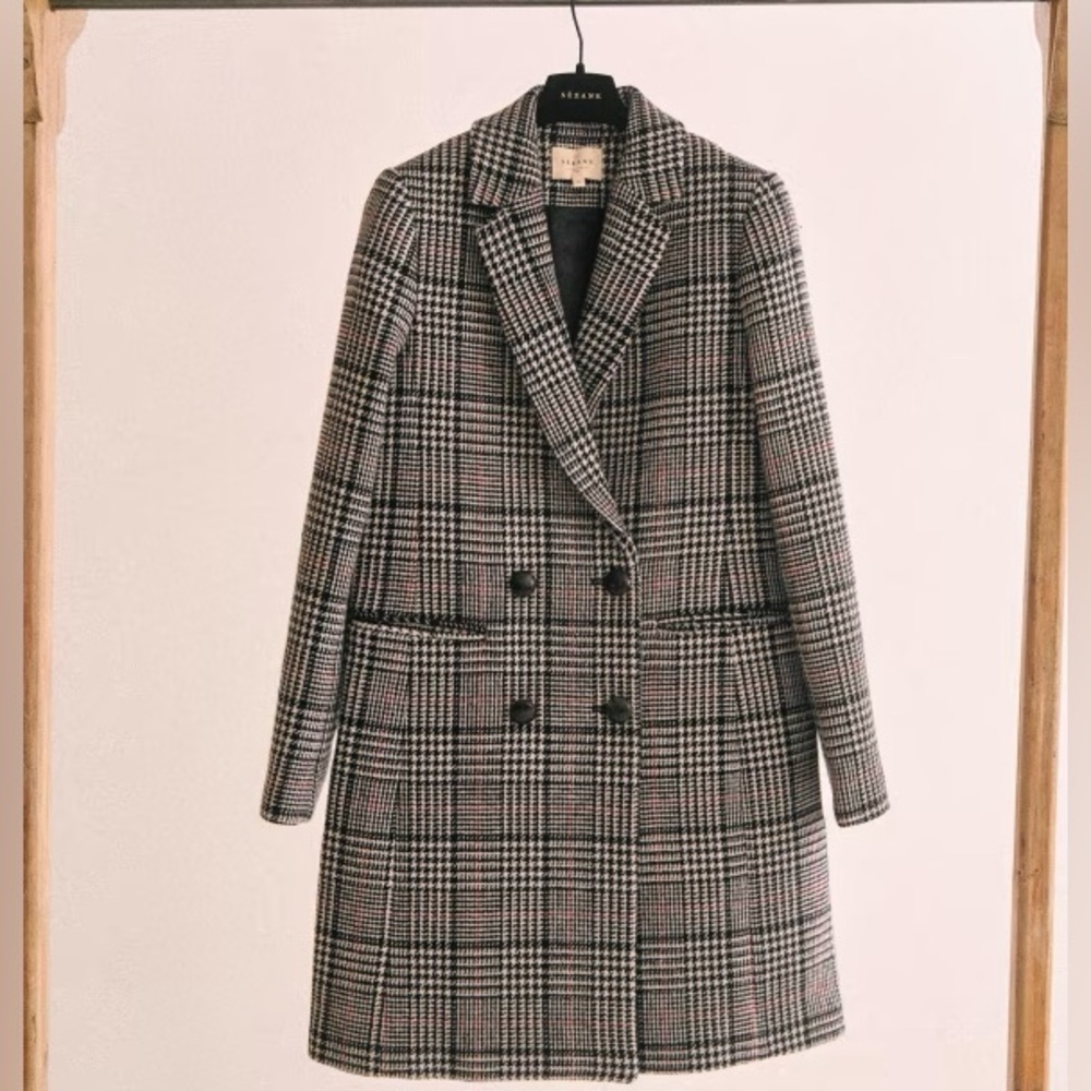 Sezane Johnson Houndstooth Wool Coat Size 6